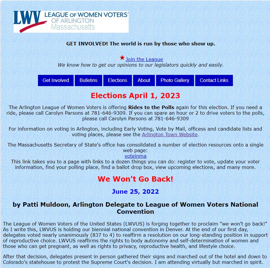 screenshot of LWVA website prior to November 2023